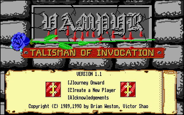Title screen of Vampyr: Talisman of Invocation