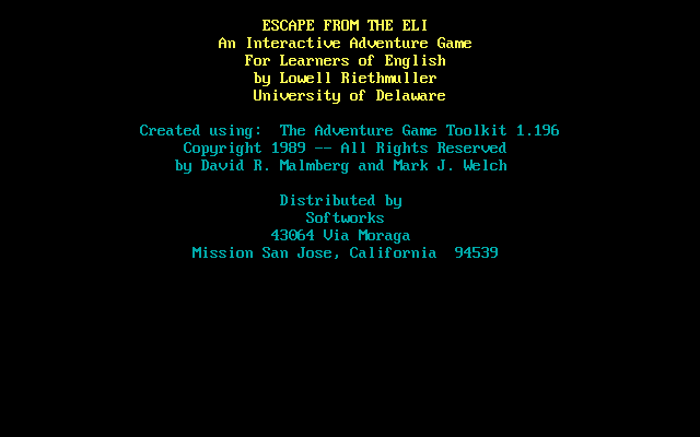 Title screen of Escape from the ELI