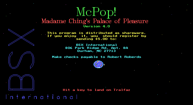 Title screen of Madame Ching's Palace of Pleasure