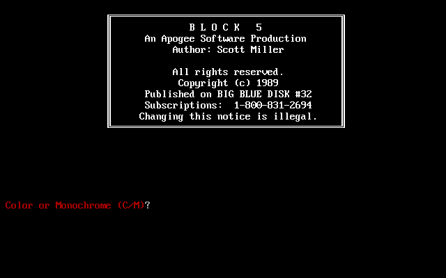 Title screen of Block Five