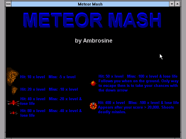 Title screen of Meteor Mash