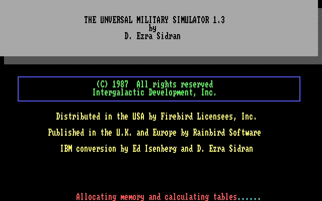 Title screen of UMS: The Universal Military Simulator