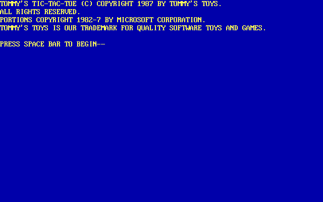 Title screen of Tommy's Tic-Tac-Toe