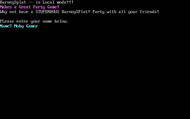 Title screen of BarneySplat