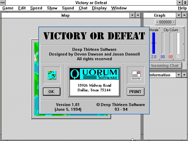 Title screen of Victory Or Defeat