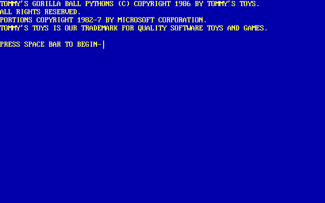 Title screen of Tommy's Gorilla Ball Pythons