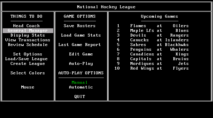 Title screen of Hockey League Simulator