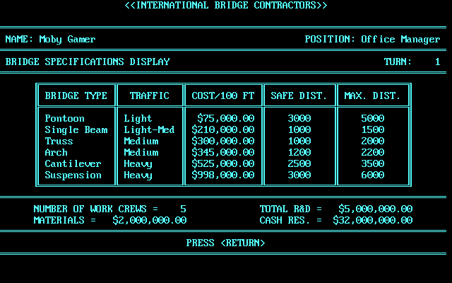 Gameplay of International Bridge Contractors