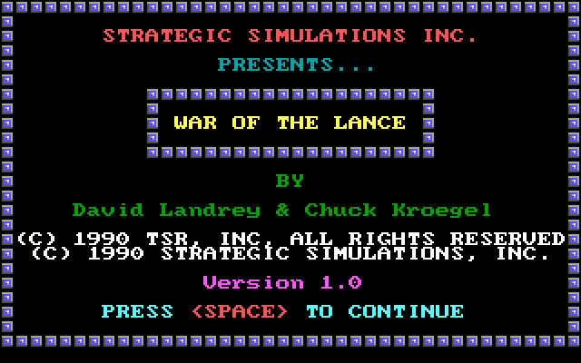 Title screen of War of the Lance