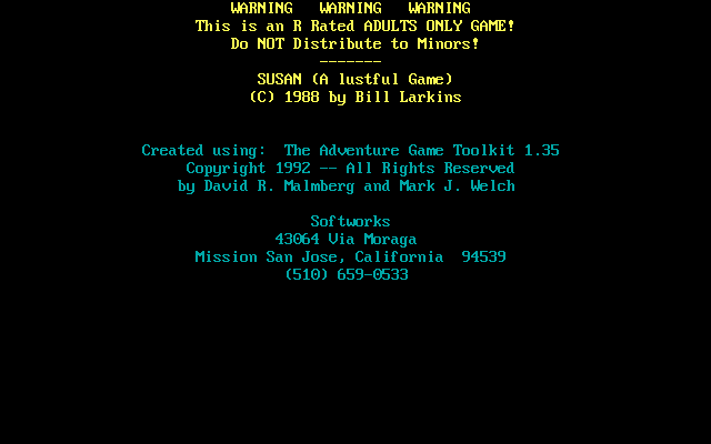 Title screen of Susan (A Lustful Game)