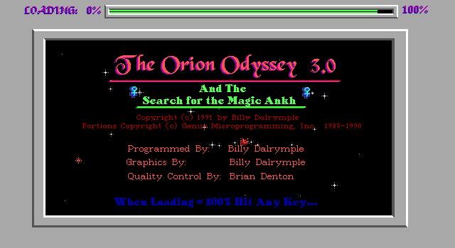 Title screen of Orion Odyssey: The Search for the Magic Ankh