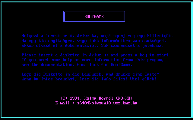 Title screen of BootGame
