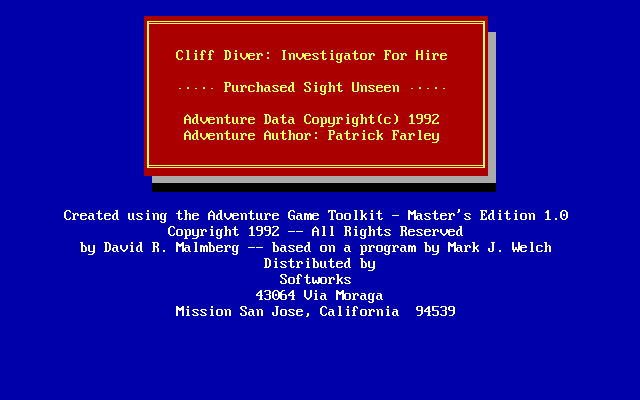 Title screen of Cliff Diver 2: Purchased Sight Unseen