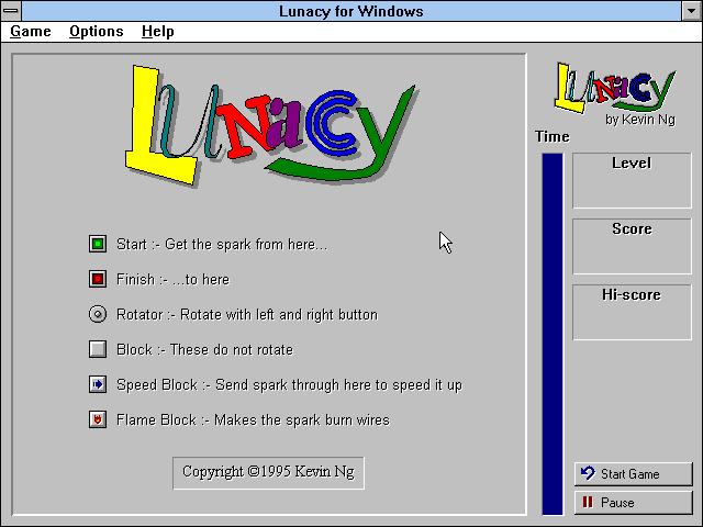 Title screen of Lunacy for Windows