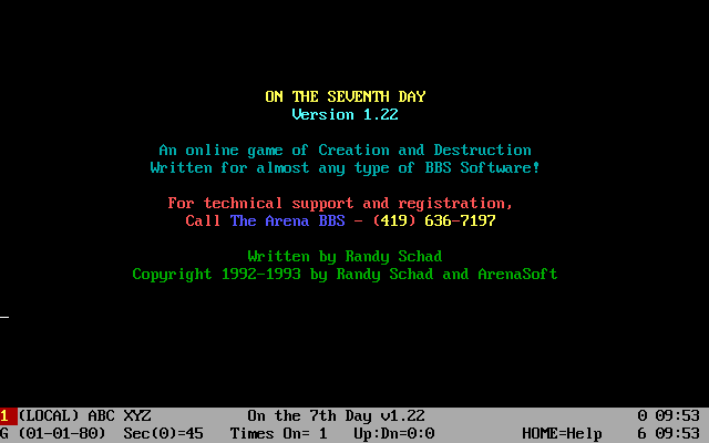 Title screen of On The Seventh Day