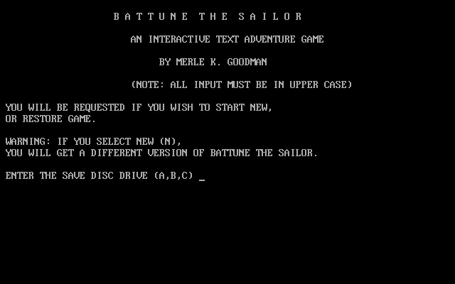 Title screen of Battune the Sailor