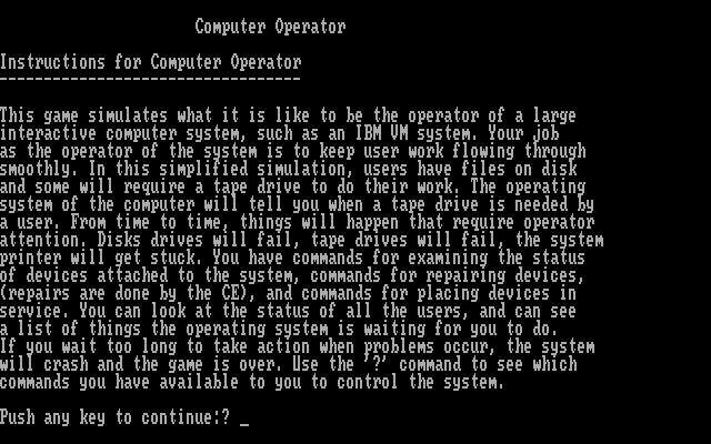 Title screen of Computer Operator