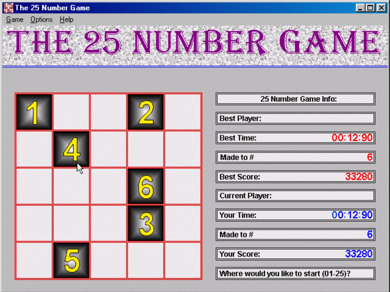 Gameplay of The 25 Number Game