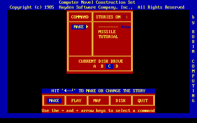 Title screen of Computer Novel Construction Set