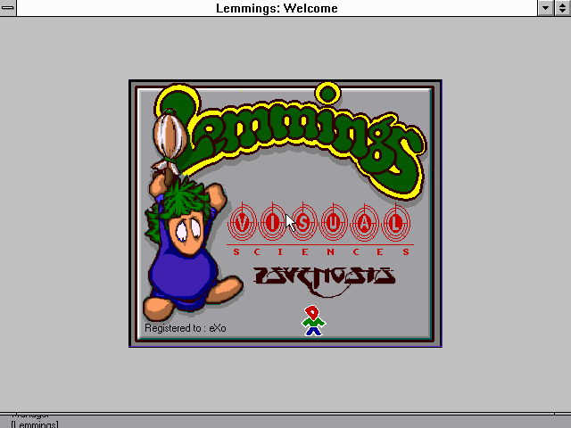Title screen of Lemmings for Windows