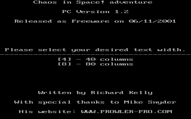 Title screen of Chaos in Space!