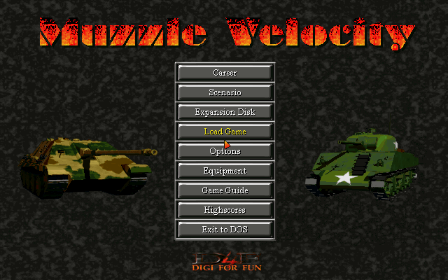 Title screen of Muzzle Velocity