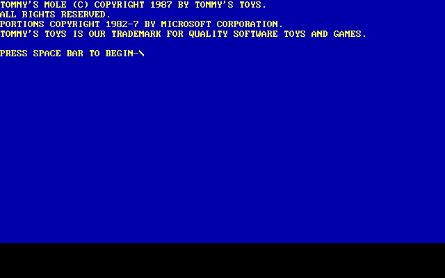 Title screen of Tommy's Mole