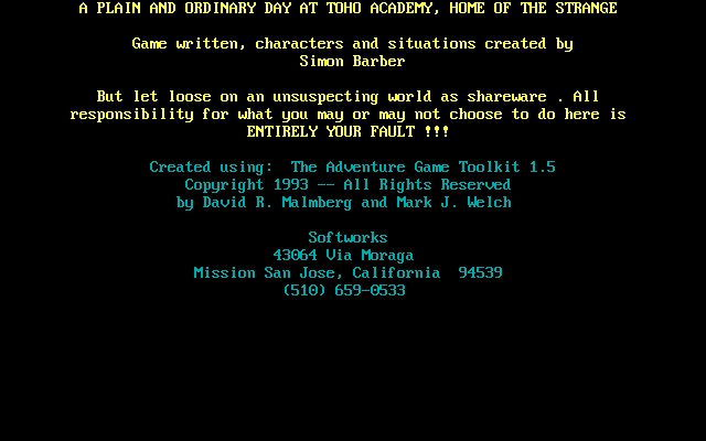 Title screen of Toho Academy Adventure