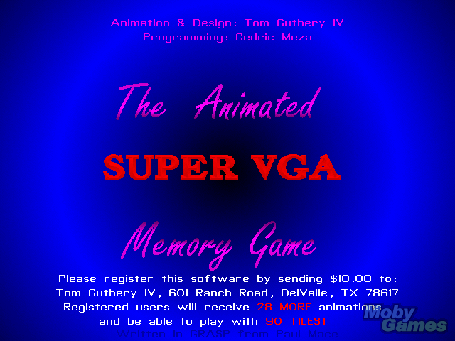Title screen of The Animated SVGA Memory Game