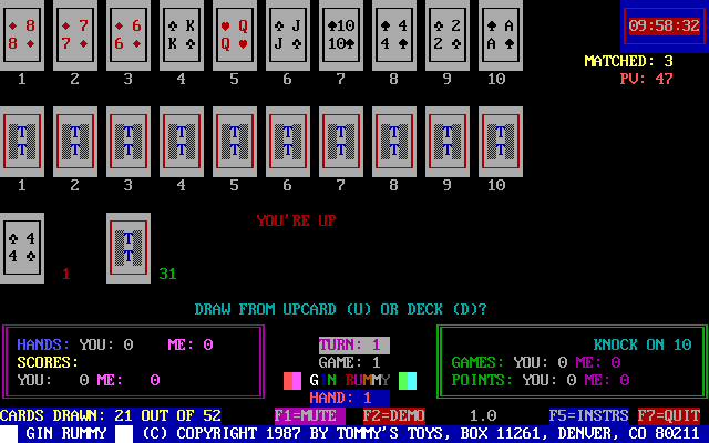 Gameplay of Tommy's Gin Rummy