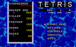 Title screen of Tetris (1997)