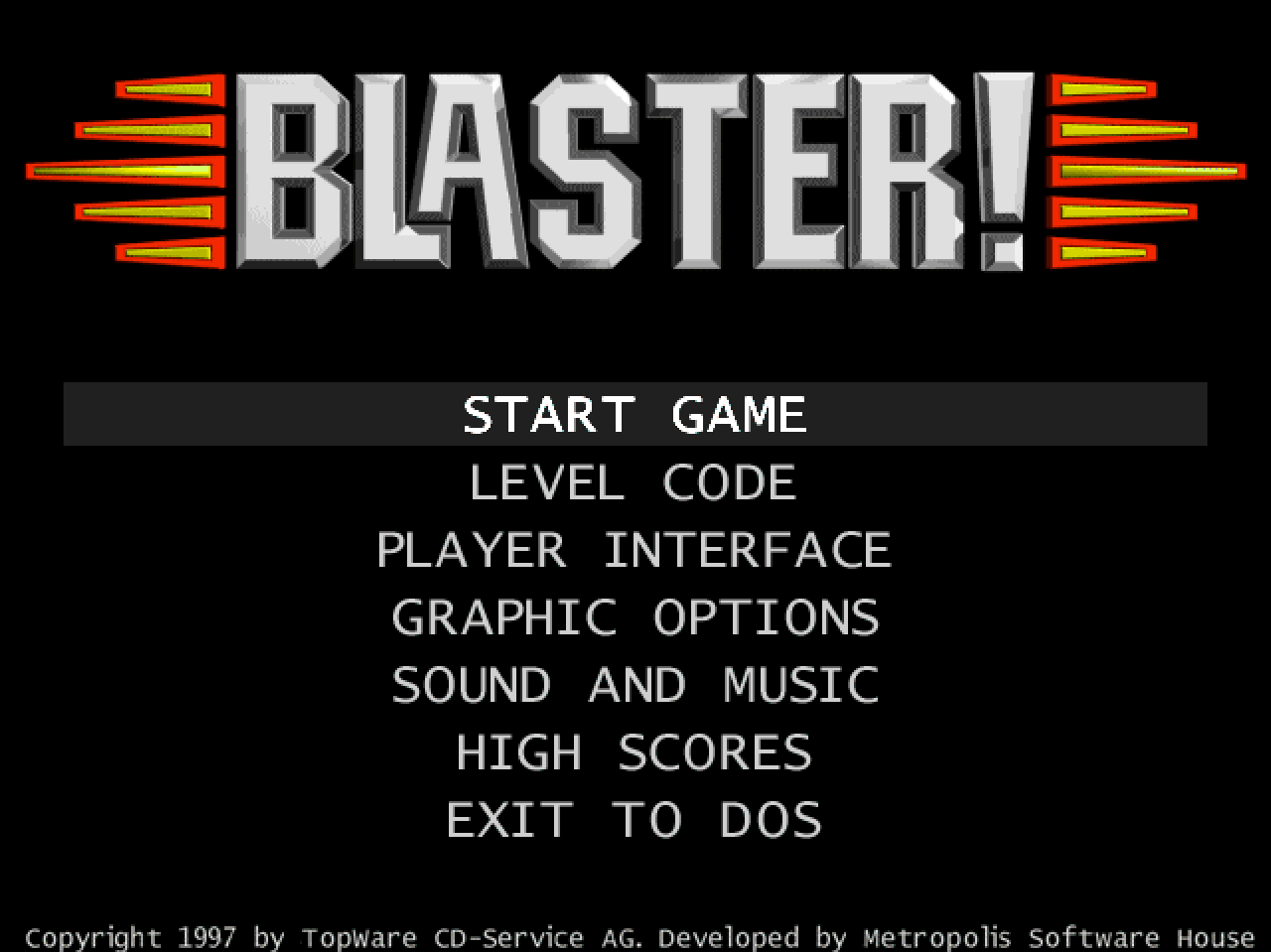 Title screen of Blaster!
