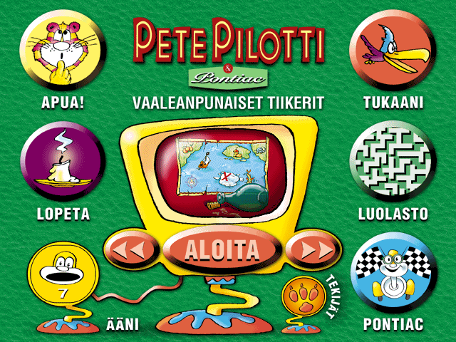 Title screen of Pete Pilotti & Pontiac: Vaaleanpunaiset tiikerit