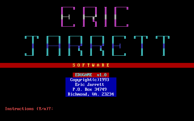 Title screen of Edugame