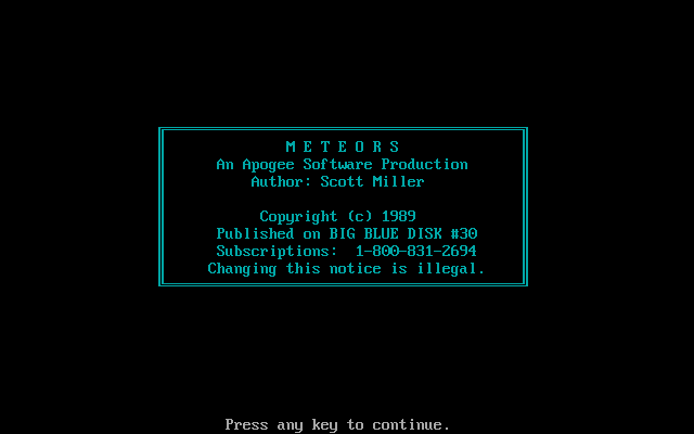 Title screen of Meteors