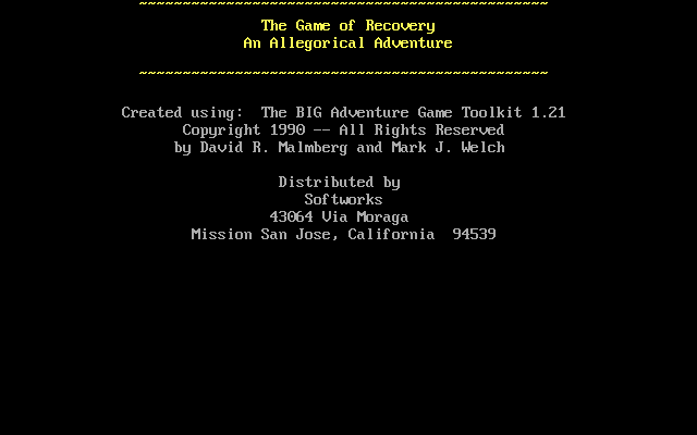 Title screen of The Game of Recovery