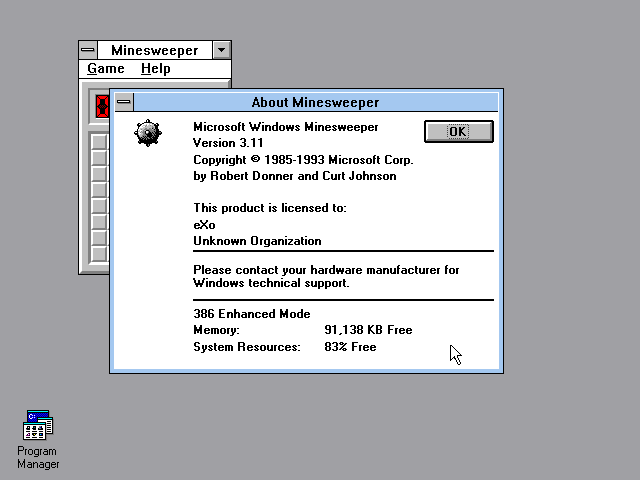 Title screen of Minesweeper