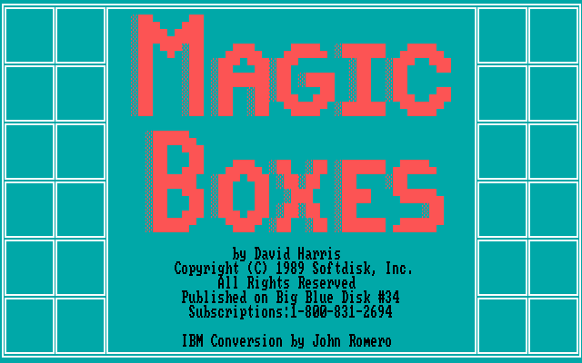 Title screen of Magic Boxes