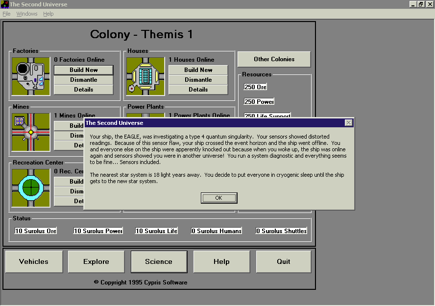 Title screen of The Second Universe