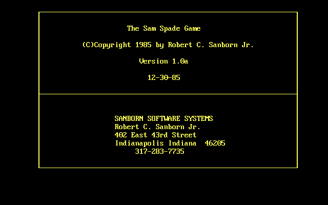 Title screen of The Sam Spade Game