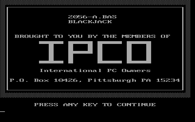 Title screen of Blackjack (1983)