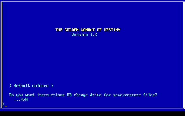 Title screen of The Golden Wombat of Destiny