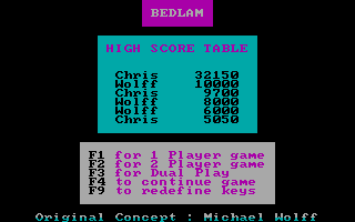 Title screen of Bedlam (1988)