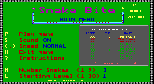 Title screen of Snake Bite