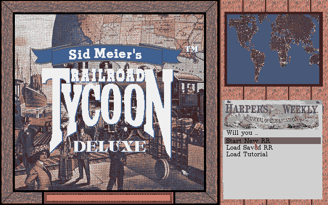 Title screen of Sid Meier's Railroad Tycoon Deluxe