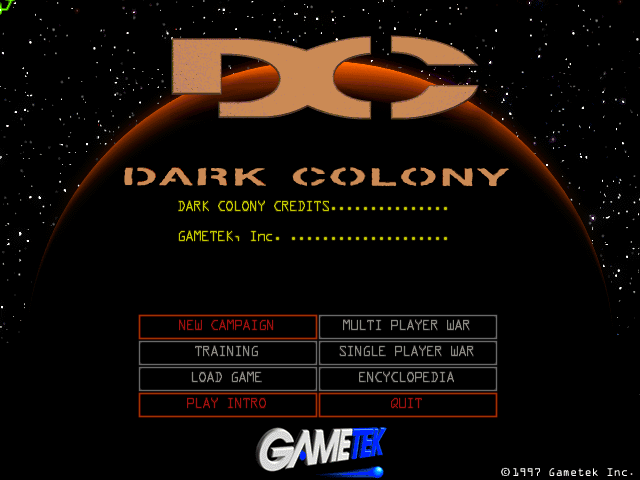 Title screen of Dark Colony (Covermount Demo Version)