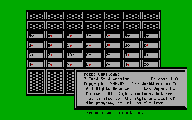 Title screen of Poker Challenge: 7 Card Stud Version