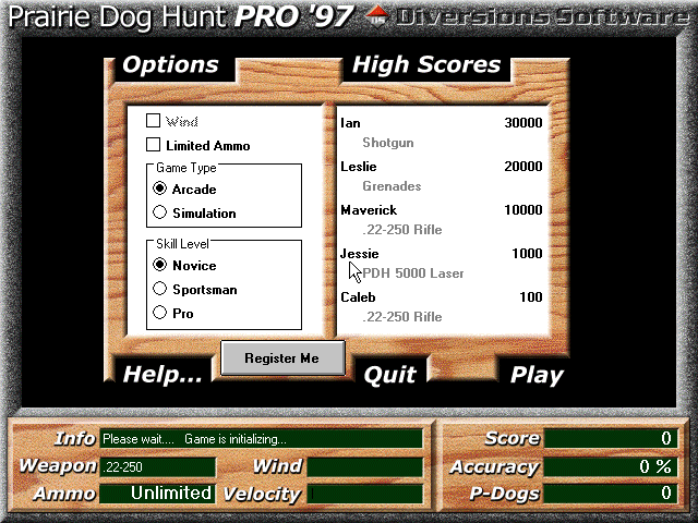 Title screen of Prairie Dog Hunt Pro '97