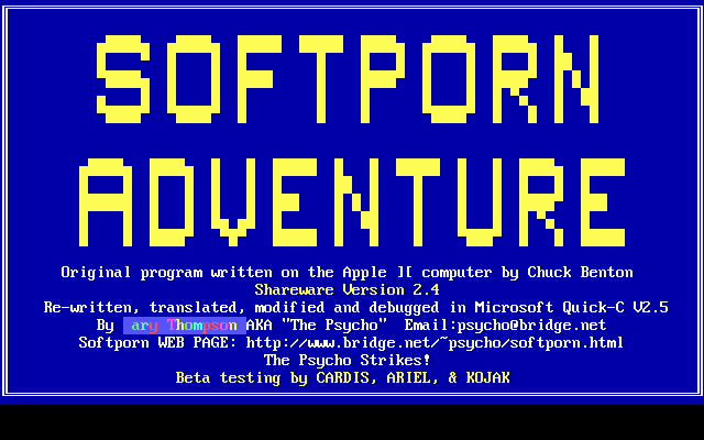 Title screen of Softporn Adventure