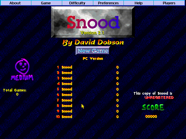 Title screen of Snood